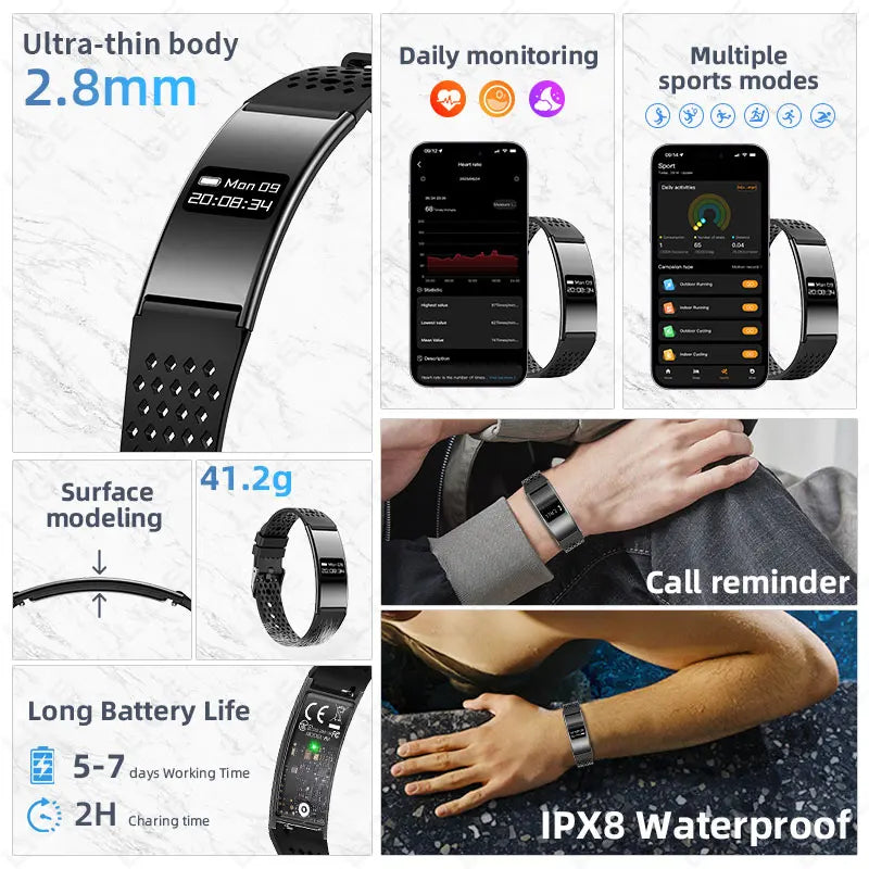 New Smart Bracelet Men Women Sports Step Count Health Fitness Tracker Heart Rate Monitoring Call Reminder Smart Watch Wristband