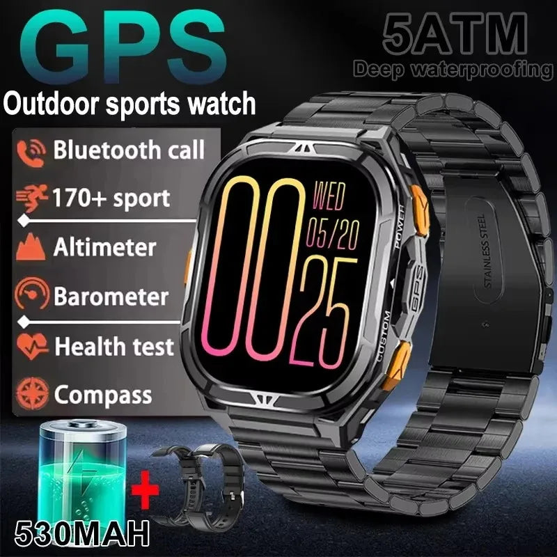 2025 New GPS Smart Watch Men 1.96-inch HD AMOLED Screen Compass Bluetooth Call 5ATM Waterproof Sport Smart Watch for Android iOS