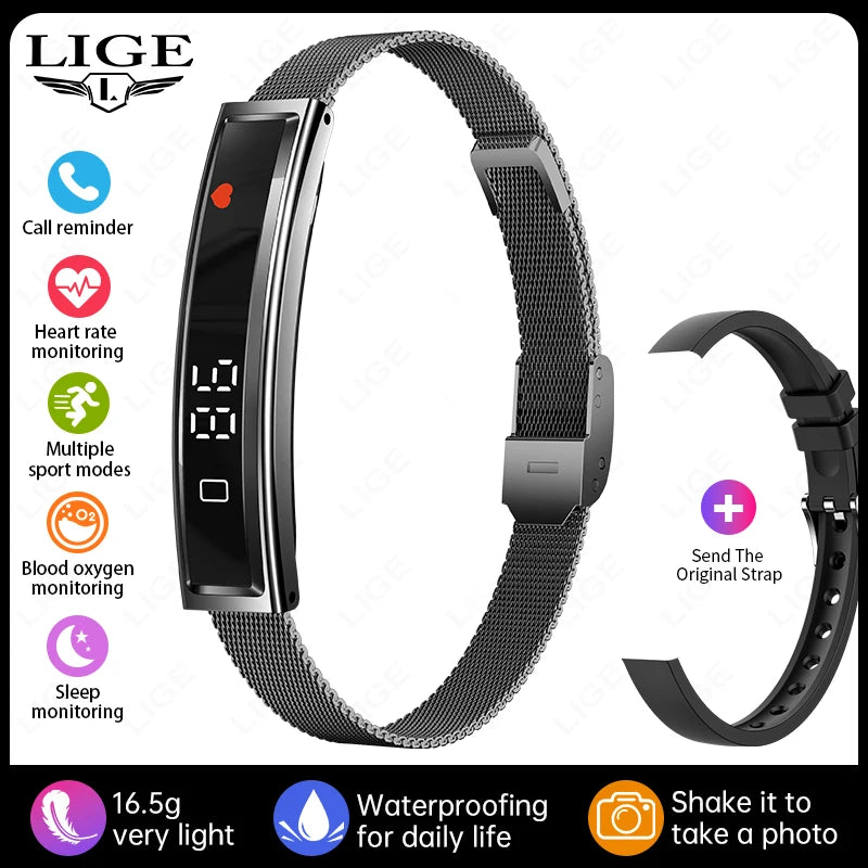LIGE New Fashion Women Smart Bracelet Sport Mode Fitness Tracker Heart Rate Health Monitoring IP68 Waterproof Smart Watch Men