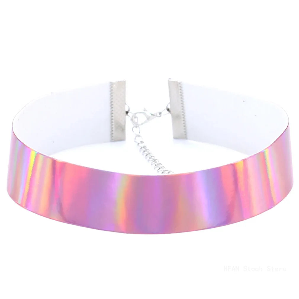 New Fashion Rainbow Necklace Women Goth Punk Holographic Choker Gothic Necklace Fashion Iridescent Jewelry