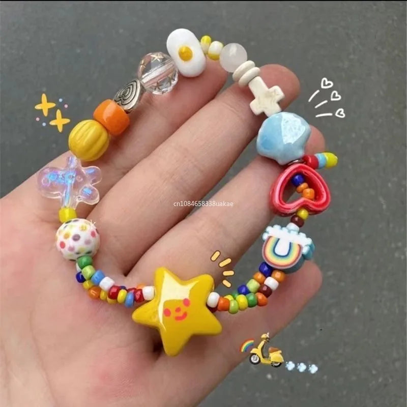 Handmade Colorful Beaded Bracelet Stretch Bracelets Fashion Bangle Elastic Cord Bracelet Statement Jewelry pulseras mujer