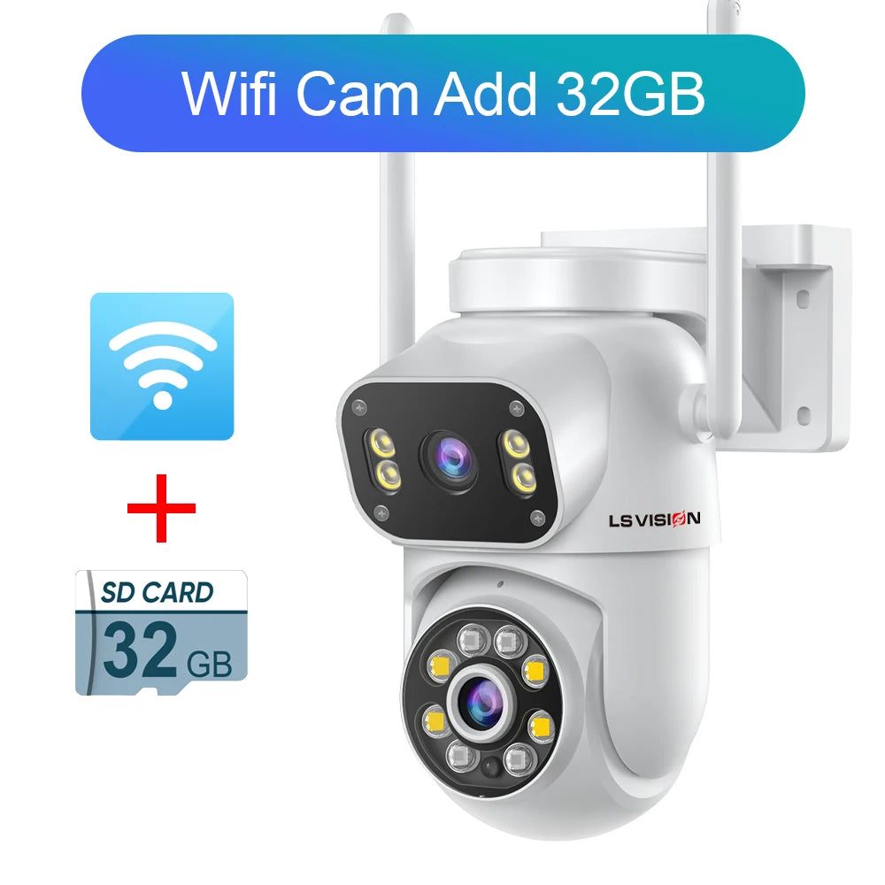 LS VISION 8MP Dual Screens WiFi Security Camera Outdoor 4K Dual Lens PTZ Onvif Auto Tracking IP66 Waterproof CCTV Cameras iCSee