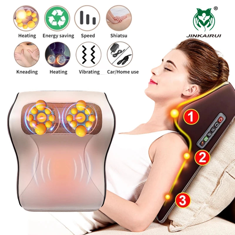 3 in 1 Newest Massage Pillow with Car Home Duel Use Easy Carry Neck Back Shoulder Waist Body Massager Gift Relief Pain EU Plugs