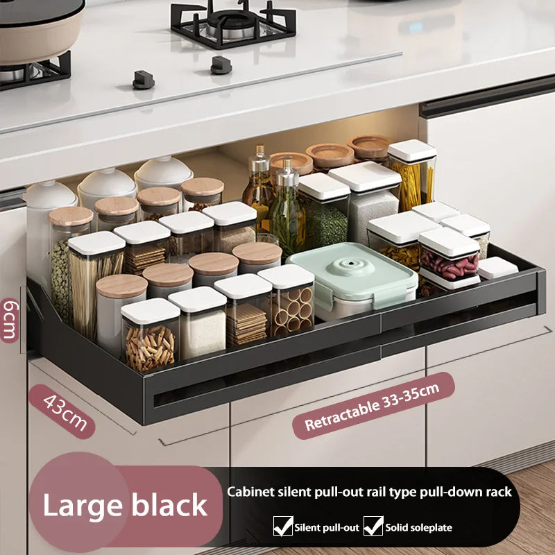 Kitchen Cabinet Basket With Slide Rails Drawer Type Bowl Dish Spice Box Storage Rack Scalable Shelf Bathroom Cabinets Organizer