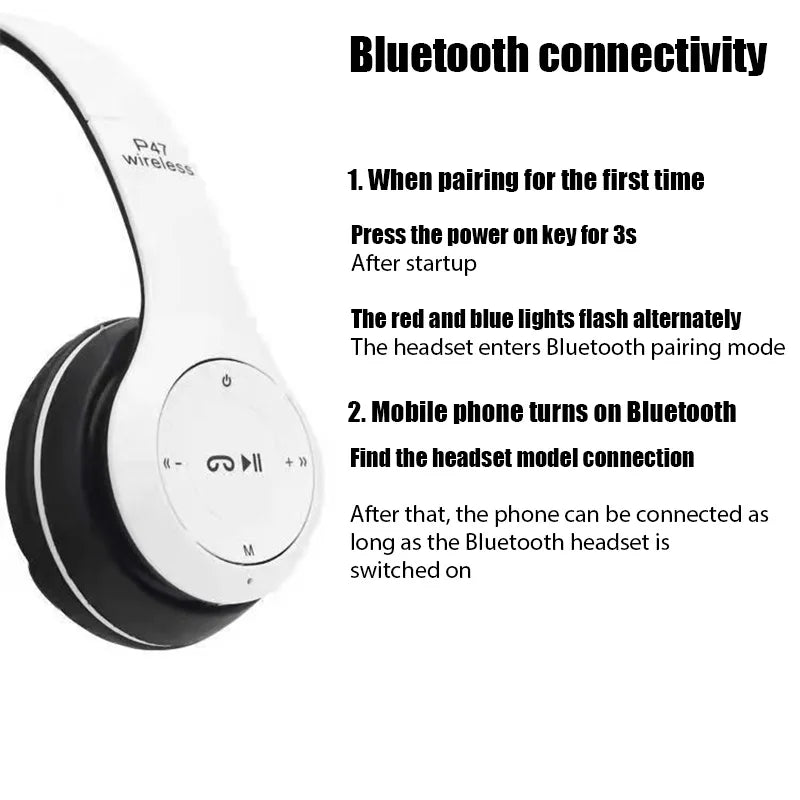 Stereo P47 Headset Bluetooth Headset Folding Series Earphones Wireless Sports Game Over the Ear Fone Headset For Huawei Xiaomi