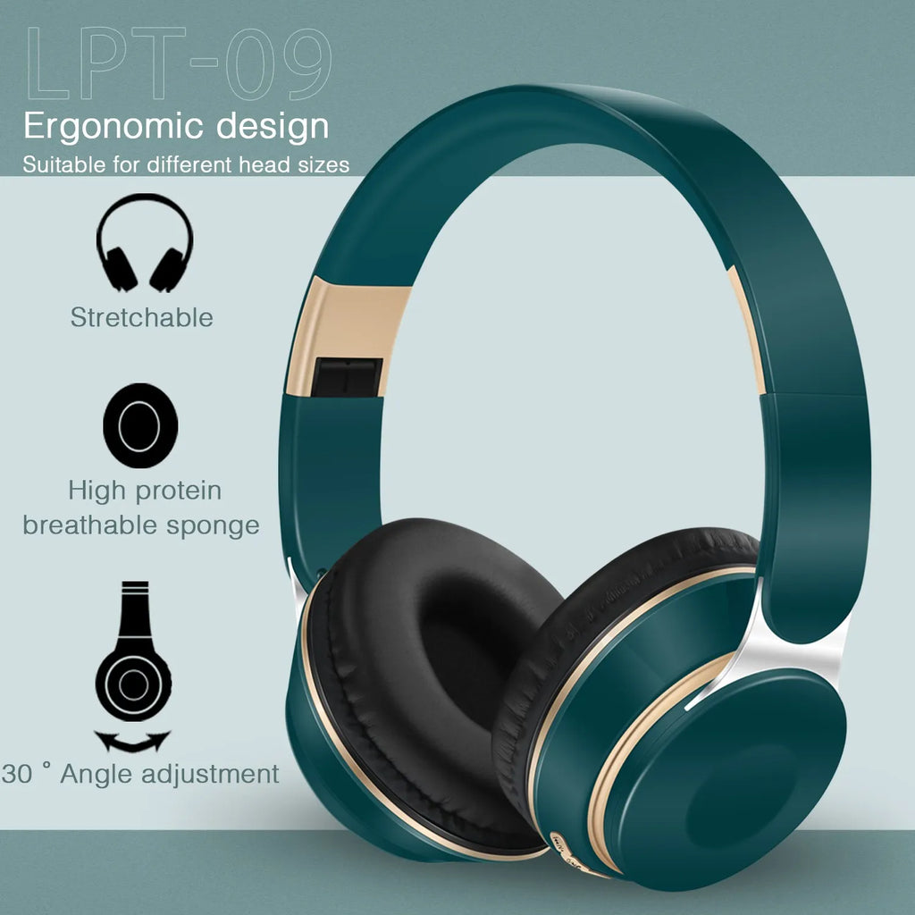 Earphones Wireless Bluetooth Headphones Stereo Headband with SD Card Slot And Mic for Android IOS Tablet - Student Gift