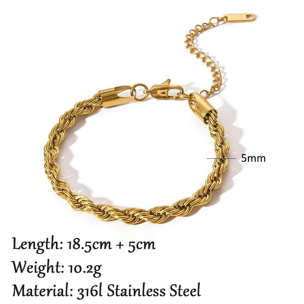 2024 New Wide Chunky Twist Bracelets For Women Gold Color Stainless Steel Link Cubic Chain Bangle Gift