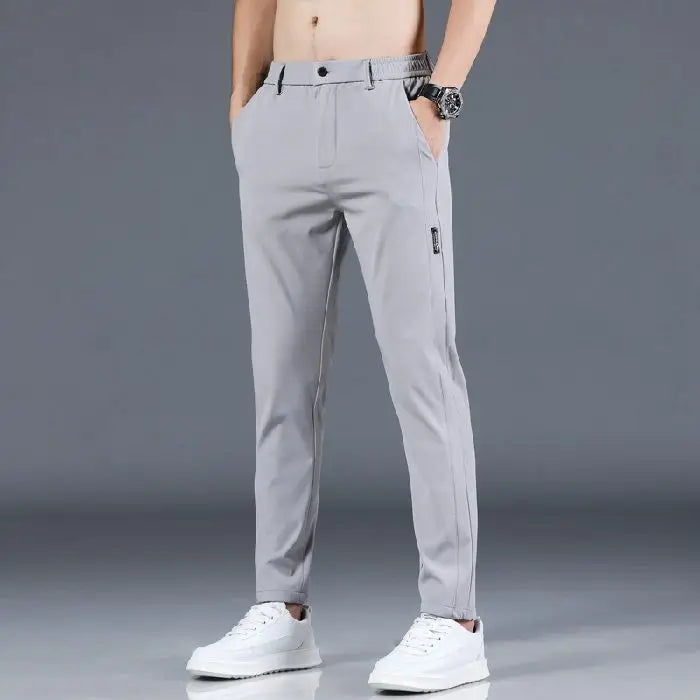 2025 New Summer Ultra-thin Men's Casual Pants Breathable Soft Ice Silk Elastic Straight Business Trousers Black Gray