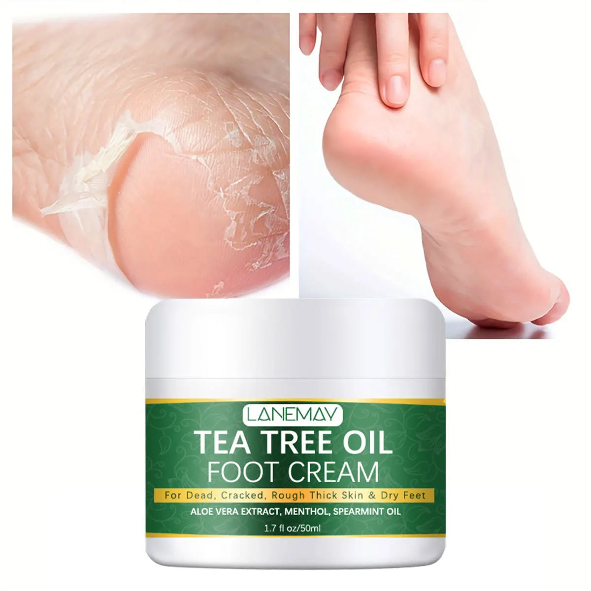 Foot moisturizer with aloe vera and tea tree oil to deeply nourish the skin, for dry and rough skin, daily hand and foot care
