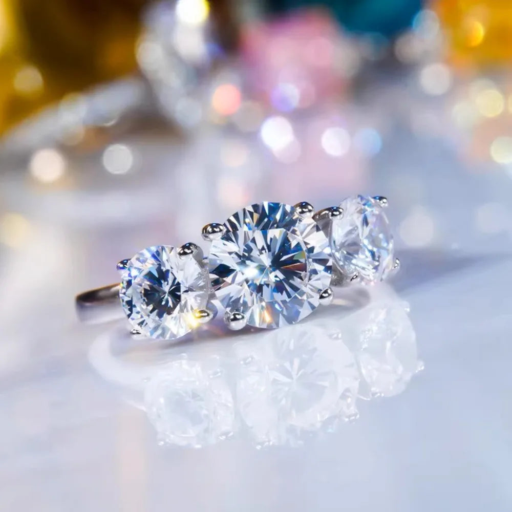 2/4CT GRA Certified Moissanite Rings 925 Sterling Silver Three Diamond Engagement Wedding Band For Women 18K Plated Fine Jewelry