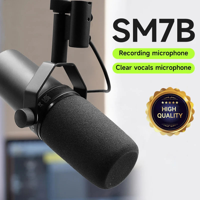 SM7B Cardioid Dynamic Microphone for Studio Recording Podcasting with Smooth Audio Response and  Black Metal Mic