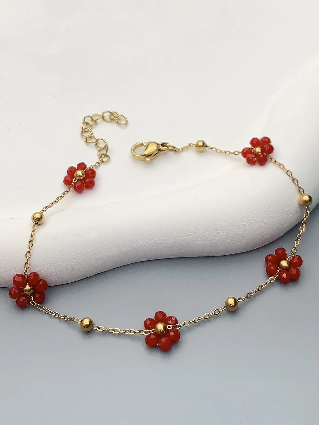 1 fashion girls new red small flower  bracelet birthday  gift Dance party Back-to-school season wedding season  Bozmian style