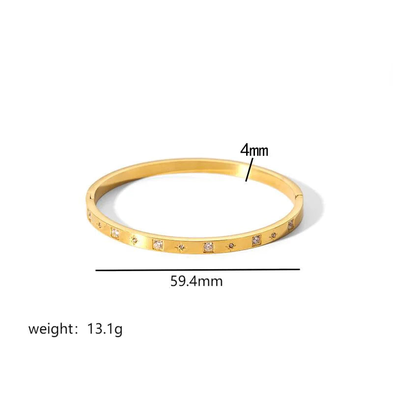 Luxury Jewelry Accessories Non Tarnish Elegant Cubic Zirconia Star 18K Gold Plated Stainless Steel Bangle Bracelet for Women