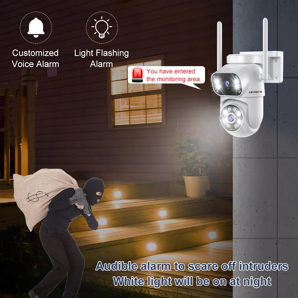 LS VISION 8MP Dual Screens WiFi Security Camera Outdoor 4K Dual Lens PTZ Onvif Auto Tracking IP66 Waterproof CCTV Cameras iCSee
