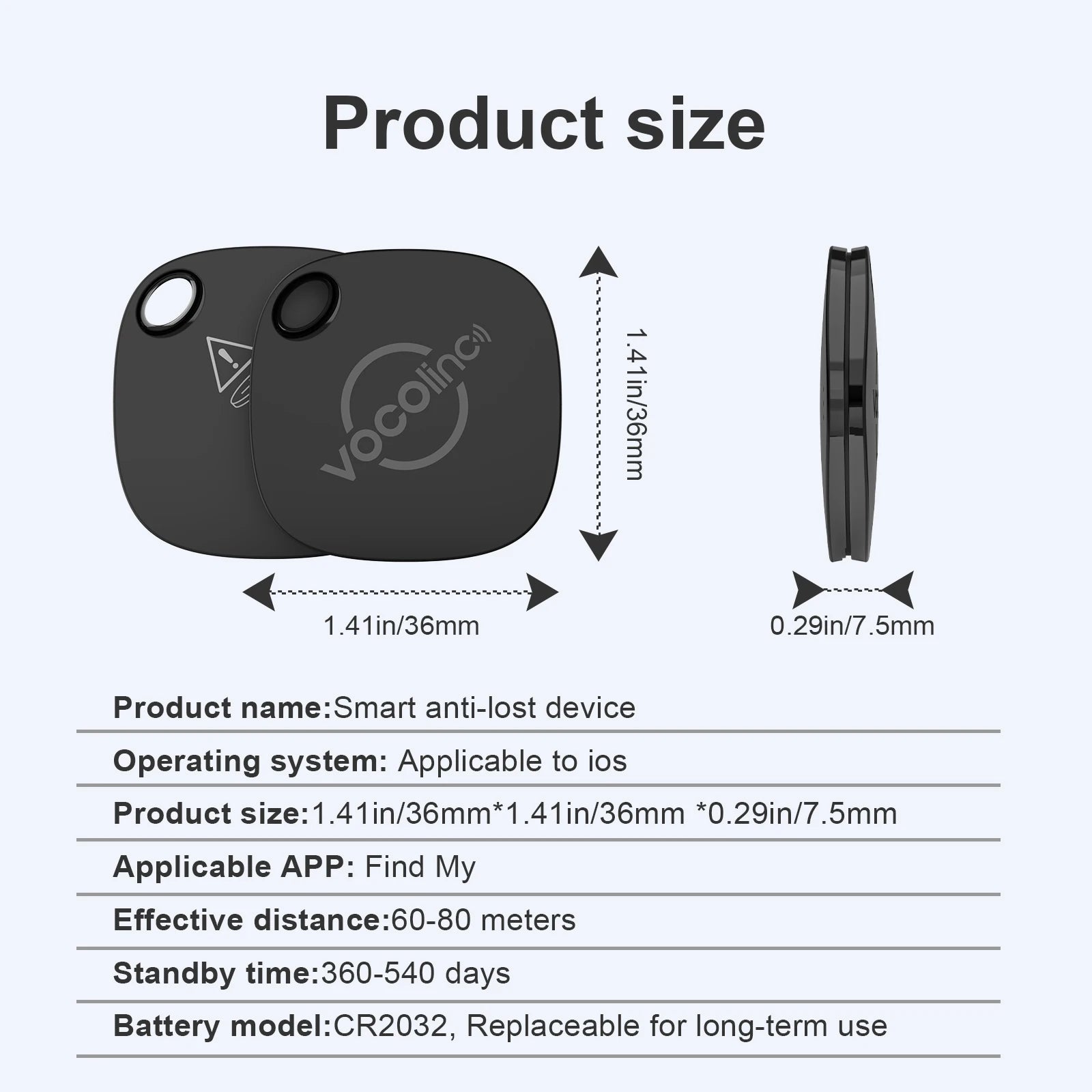 1/2/3/4Pcs VOCOlinc Mini Keychain Locator Anti-lost Wallet Car Smart Tag Bluetooth Tracker Key Item Finder Use Find My (iOS only