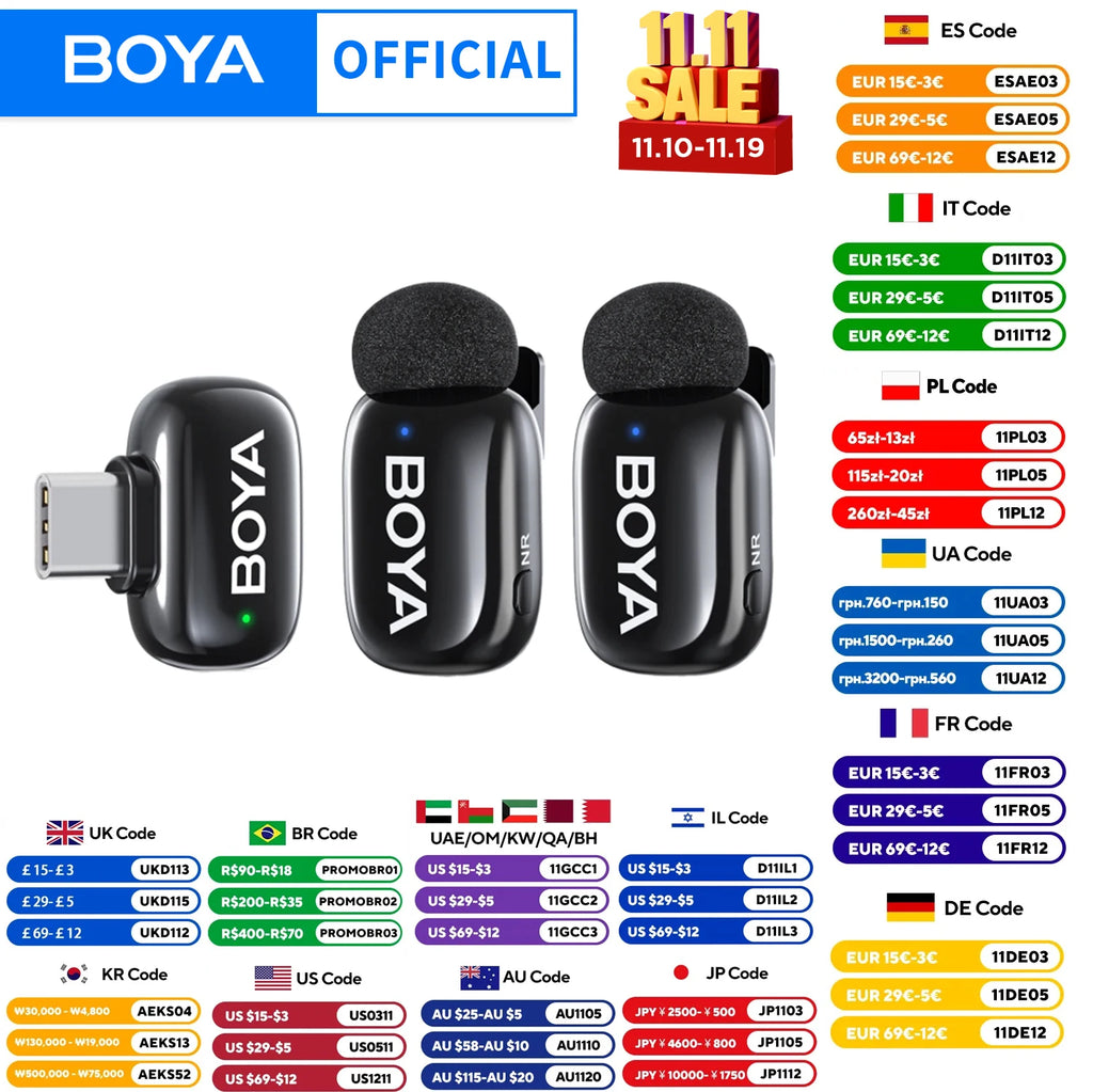 BOYA BOYA Mini Wireless Lavalier Microphone for iPhone 15/16 Android Phone USB-C Devices for Live Streaming Video Recording Vlog