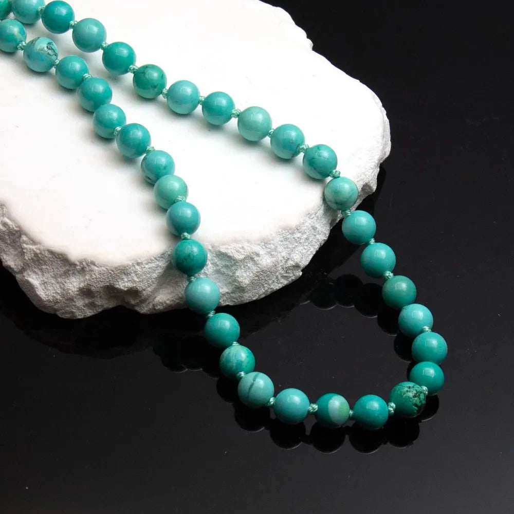 New Fashion 8mm Smooth Round Shape Blue Turquoise Necklace Men And Women Jewelry Birthday Gift Double Layered Bracelet