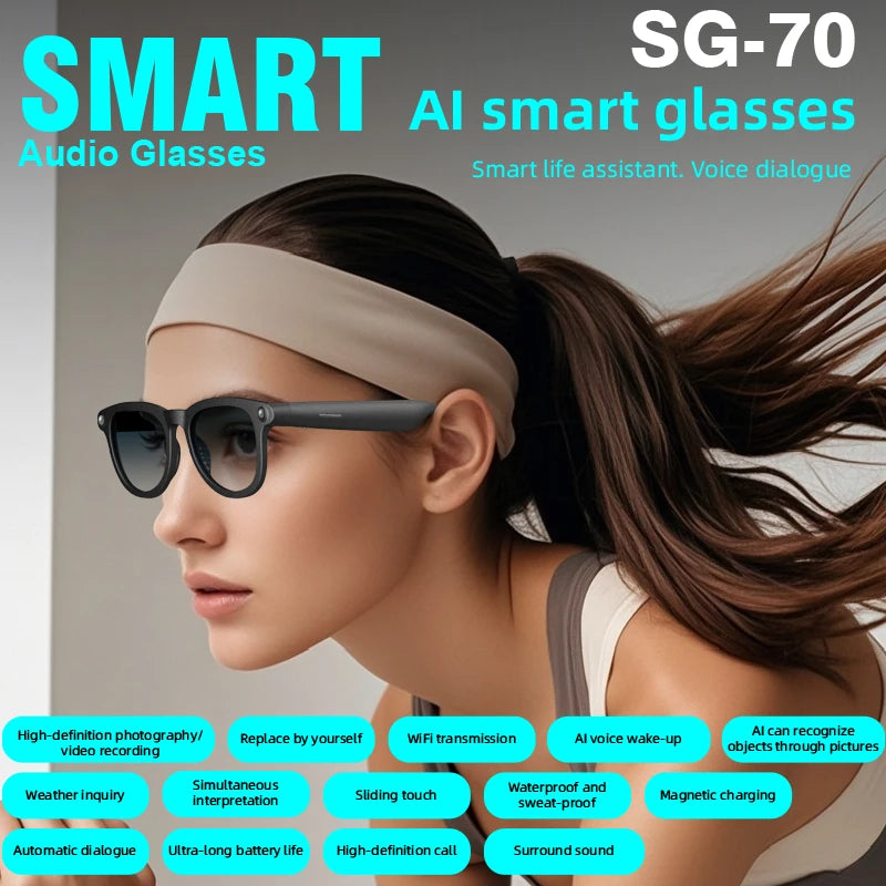 New Smart Wireless Calls Earphones Bluetooth Voice Assistant Color Change Lenses AI Smart Glasses 2025