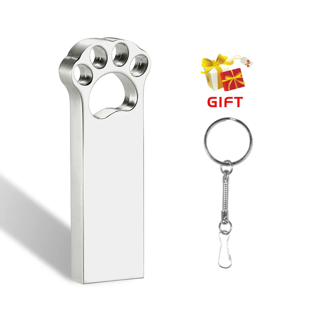 Beautiful Cat's Paw Metal USB Flash Drive 128GB Not Logo Memory Stick 64GB 100% Real Capacity Pendrive 32GB Creative Gift
