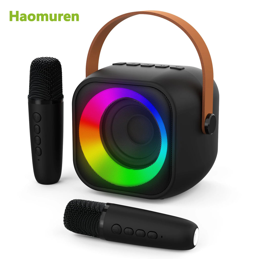Haomuren Portable Karaoke Machine with Wireless 1 or 2 Microphone Mini Bluetooth Speaker for Children Singing Family Party Gift