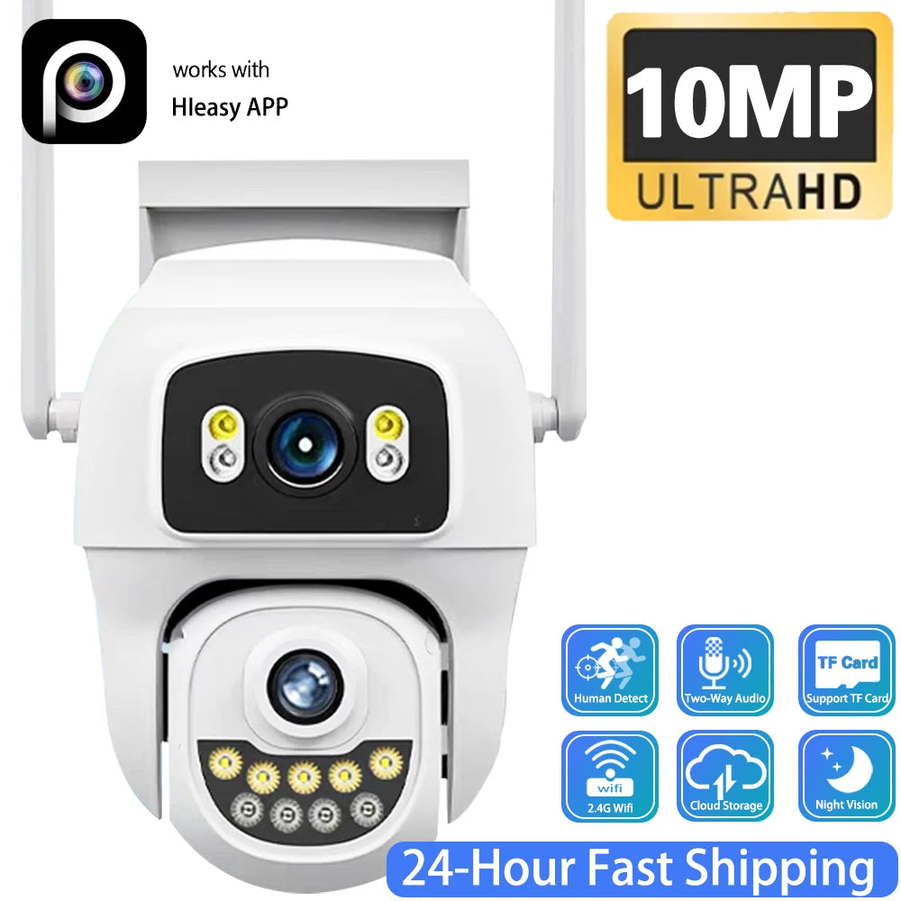 10MP 5K HiEasy App PTZ Wifi Security Camera Dual Lens Dual Screens Home Surveillance Camera Outdoor IP66 Waterproof H.265 IP Cam