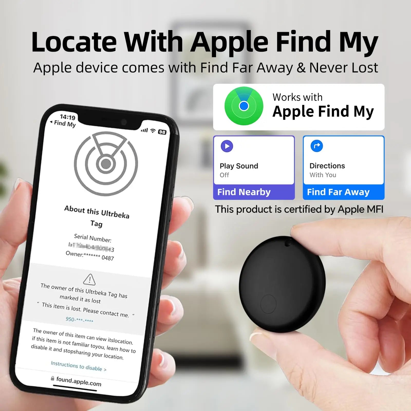 Air Tags GPS Tracker Tag Work with Apple Find My (iOS Only) Smart Tag Item Finders for Key Luggage Backpack etc
