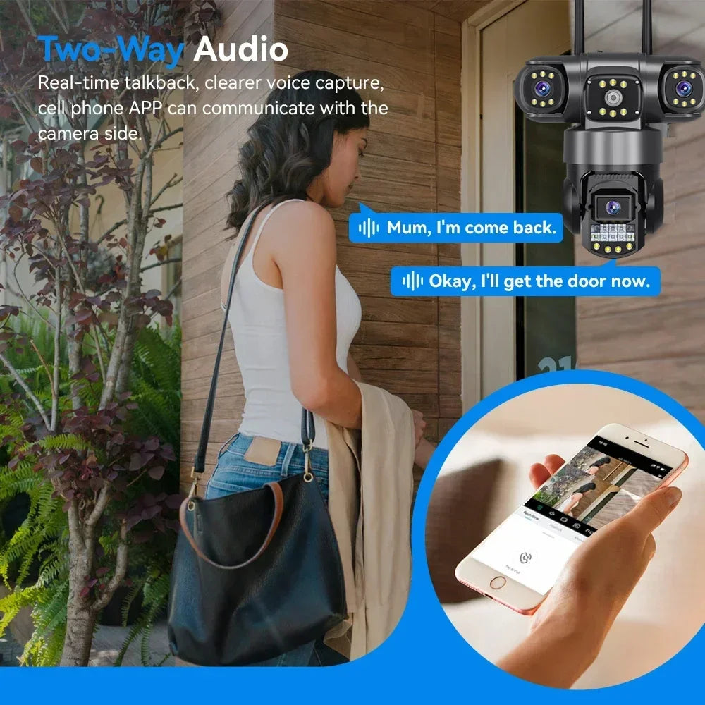 WiFi IP Camera 10X Zoom 3 Lens Three Screens Outdoor CCTV Video Surveillance Auto Tracking 12MP PTZ Home Security Camera