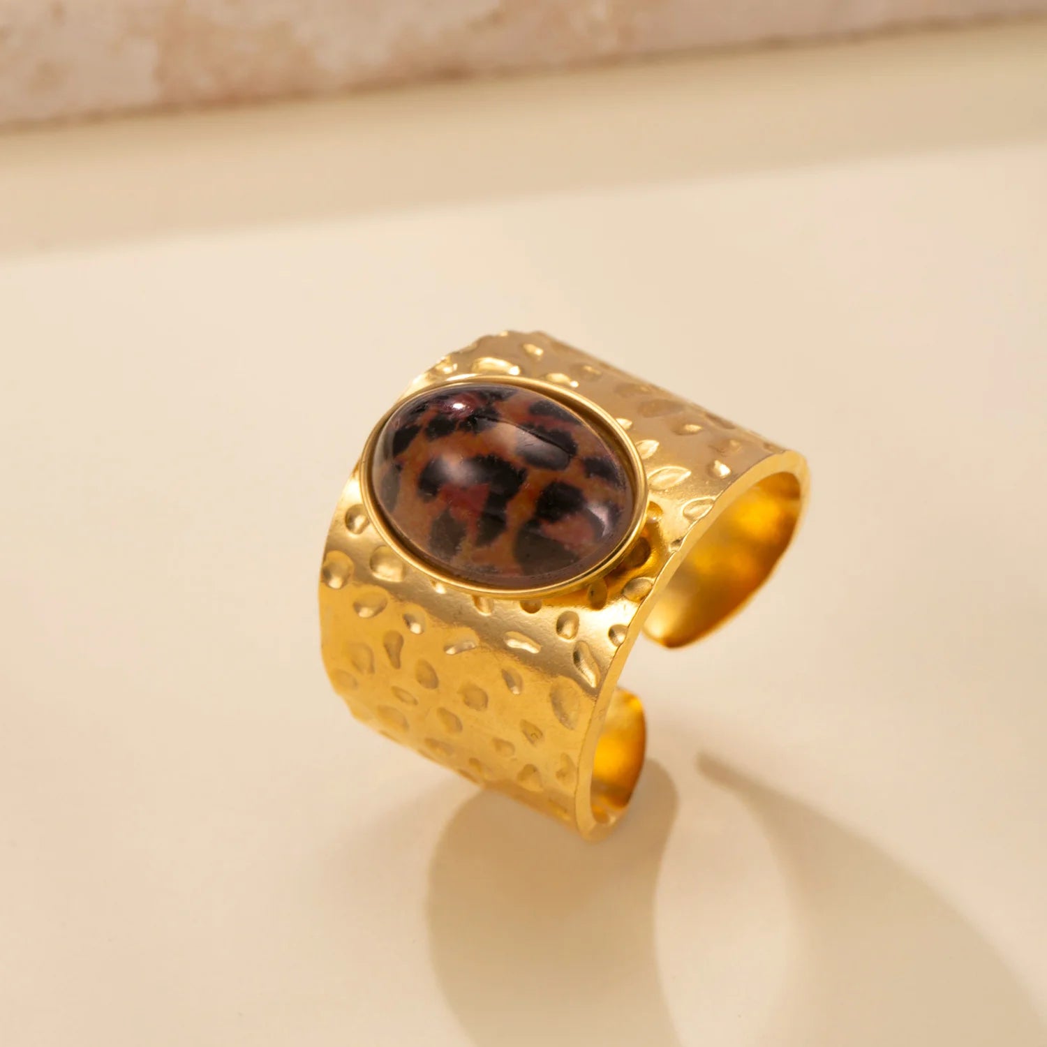 Fashion Stainless Steel Round Natural Stone Green Turquoise Malachite Geometric Ring Women Bohemian Vintage Jewelry