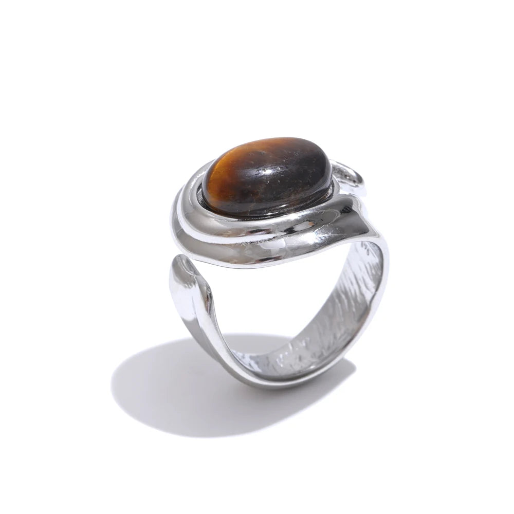 NiNice Stainless Steel Ring Natural Tiger Eye Stone Waterproof Popular Personalized Fashion Design Wholesale
