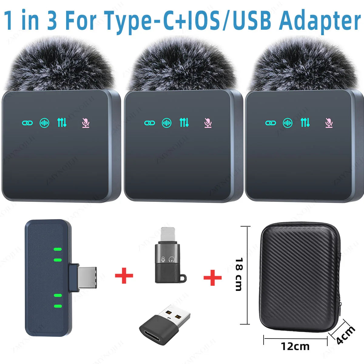 1 In 4 Pink Noise Canceling Lavalier Microphone With Windproof Cap Wireless Mute Function For Cell Phone Portable Audio Video