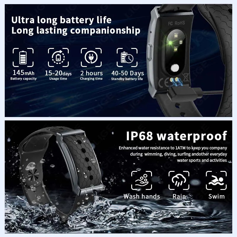 LIGE No Screen Smart Bracelet Heart Rate Monitor Thermometer Men Women Wristbands Waterproof Sport Fitness Men Women Smart Watch