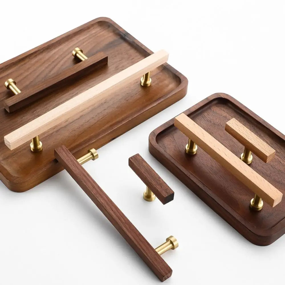 High-End Walnut Wood Wood Cabinet Handles Luxury Design Modern Drawer Pulls Minimalist Beech Wood Wooden Handles Kitchen