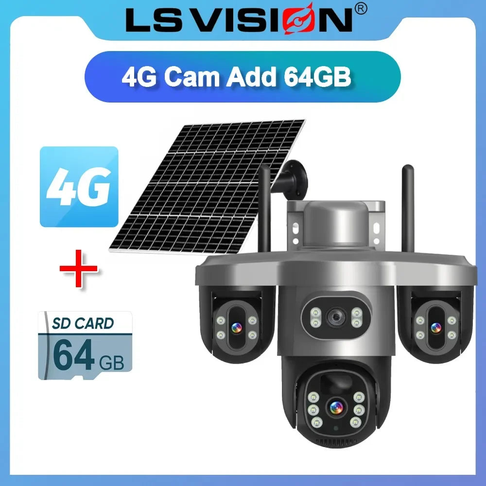 LS VISION 15MP Three PTZ&Screen 4G Solar Camera WIFI Wireless CCTV 10X Zoom Auto Tracking Wifi Security V380 Pro Outdoor Cameras