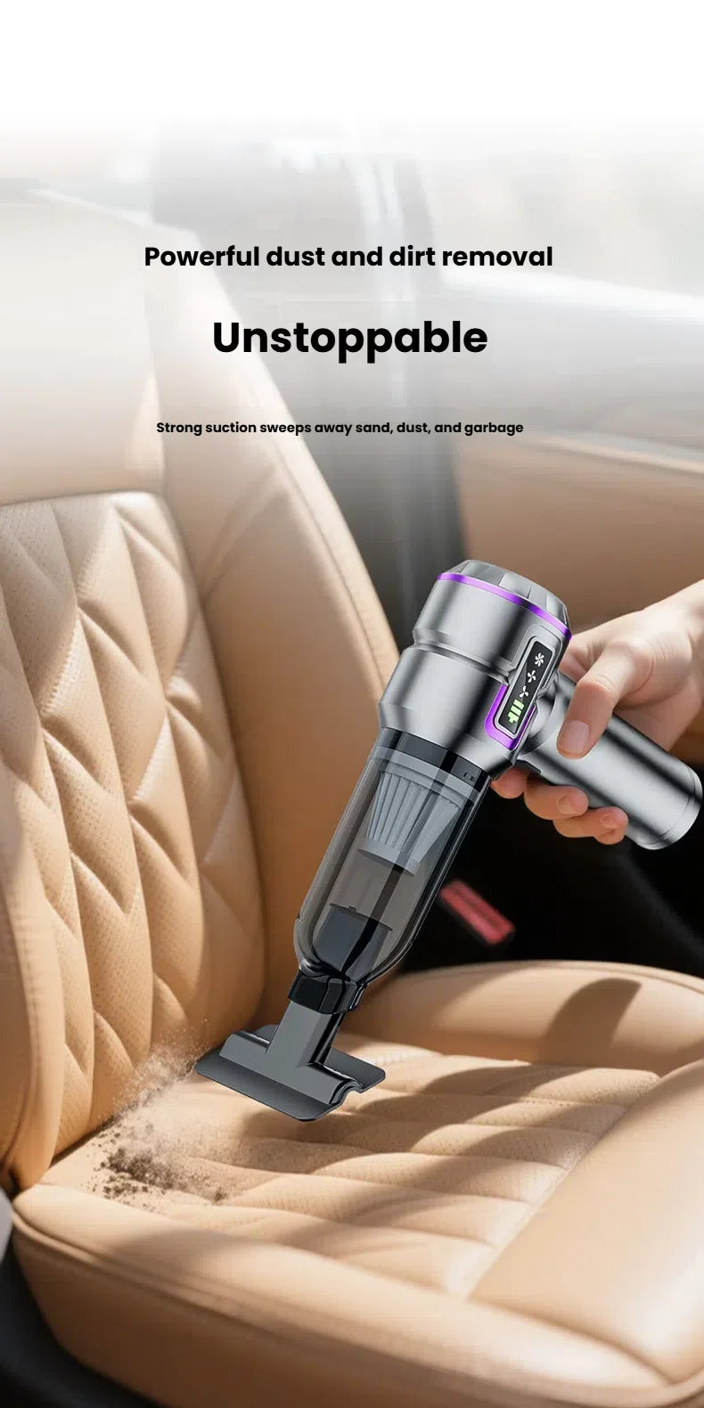 In-Car Vacuum Cleaner, Handheld for Vehicle Use, High Suction Power, Wireless, Amazing Vacuum Tool for Both Car & Home, Super St