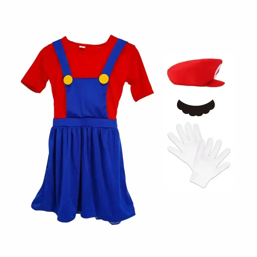 Halloween   Plumber Bros Cosplay Costumes Funny Halloween Carnival Outfits for Men Women Fancy Jumpsuit with Hat Mustache Gloves