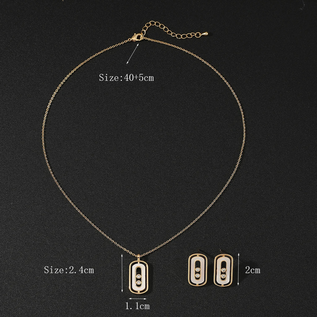 Women's New Fashion 2 Pcs Necklace & Earrings Set Simple Geometic Design Zircon Shell  Jewelry Set Accessory