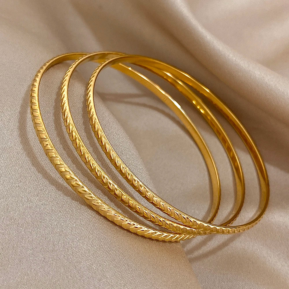 3Pcs/set Twisted Bangle Bracelet Stainless Steel Bracelet for Women Men Jewelry Minimalist Cuff Stackable Waterproof Jewelry