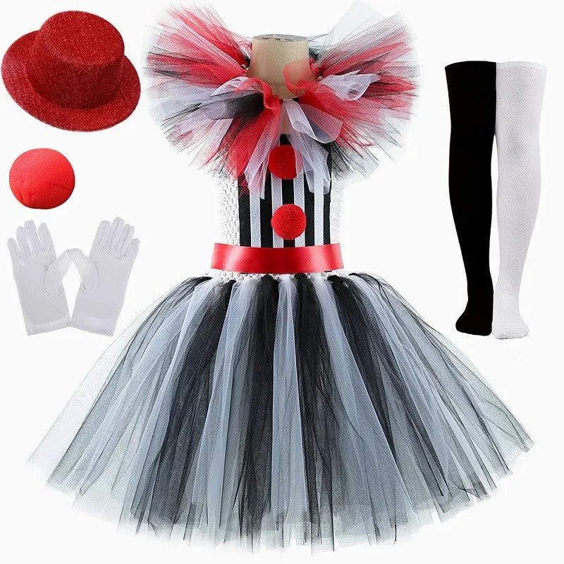 Halloween Art The Clown Costume for Kids Carnival Party Fancy Tutu Dress Girls Scary Striped Killer Clown Terrifier Costumes Set