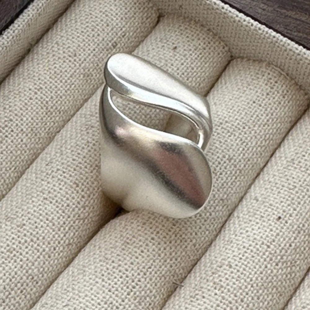 PANJBJ 925 Sterling Silver Geometry Crystal Ring For Women Ellipse Exaggerated Punk Water Drop Open Jewelry Gift Dropshipping