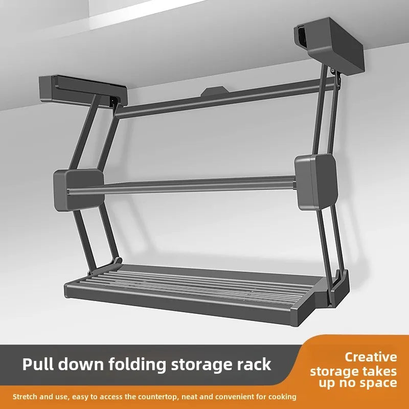 Kitchen Cabinet Lift Basket Storage Rack Condiment Dishes Pull-down Folding Kitchen Creative Home Organizer Holders Accessories