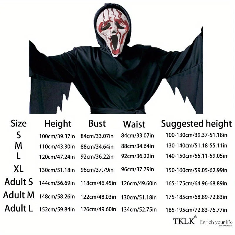 1 Set Halloween costumes with loud screams, horror movies cosplay outfits, scary clothes, masks, gloves - perfect for Halloween