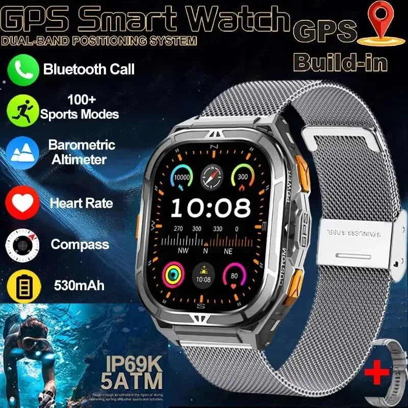 2025 New GPS Smart Watch Men 1.96-inch HD AMOLED Screen Compass Bluetooth Call 5ATM Waterproof Sport Smart Watch for Android iOS