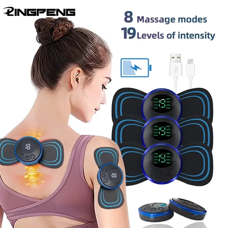Smart EMS Neck Massager Mini Neck and Back Stimulator Massager Portable Gel Pad Sticker Thin