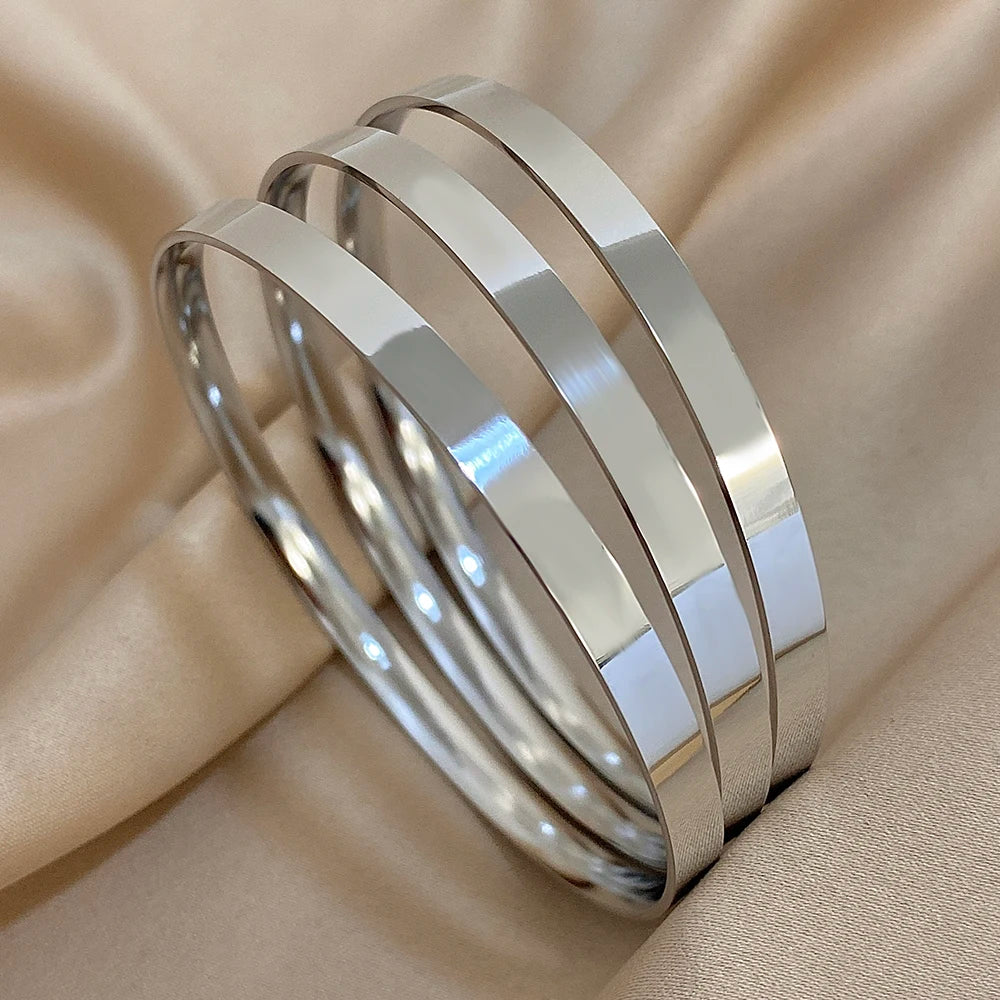 3pcs Simple Classic Smooth Stainless Steel Wide Basic Bracelet for Men Women Vintage Chunky Gold Plated Plain Waterproof Bangles