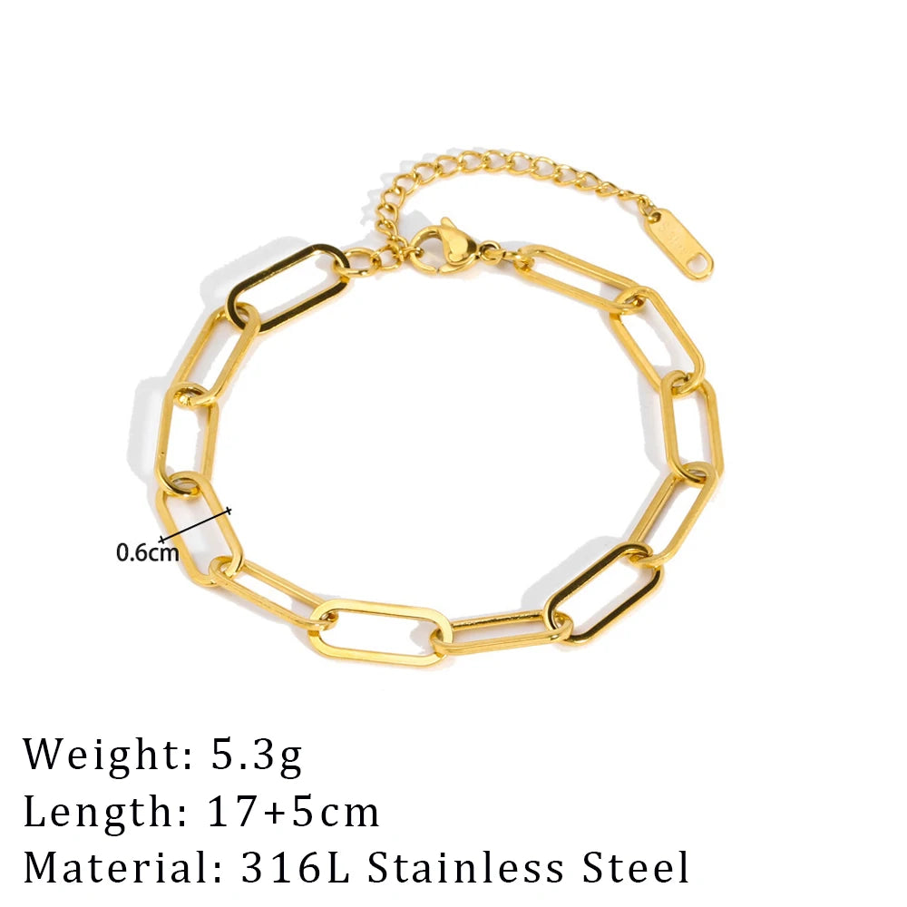 2024 New Wide Chunky Twist Bracelets For Women Gold Color Stainless Steel Link Cubic Chain Bangle Gift