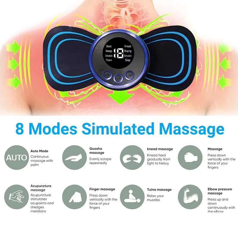Smart EMS Neck Massager Mini Neck and Back Stimulator Massager Portable Gel Pad Sticker Thin