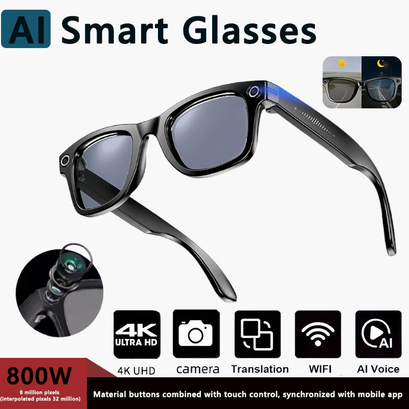 AI smart glasses with Camera Video 8MP Translation Sunglasses Bluetooth Call Music Play Men Women 2025 Recording 100+ Languages