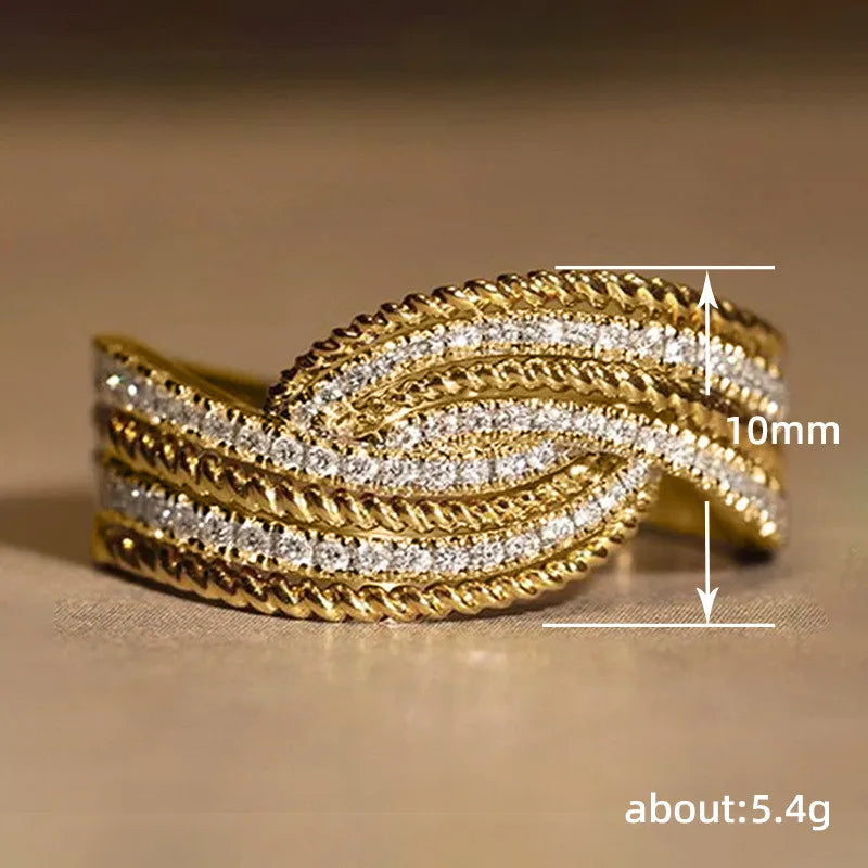 925 Sterling Silver Wedding Band Ring with Bright Zirconia Stylish Two Tone Style Finger Accessories for Engagement Party