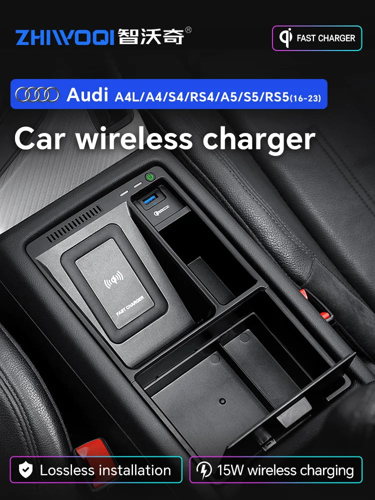 For Audi A4 A4L A5 S4 S5 B9 Car Wireless Charger Fast Charging Mobile Phone Charging Holder Accessories 2017-2022
