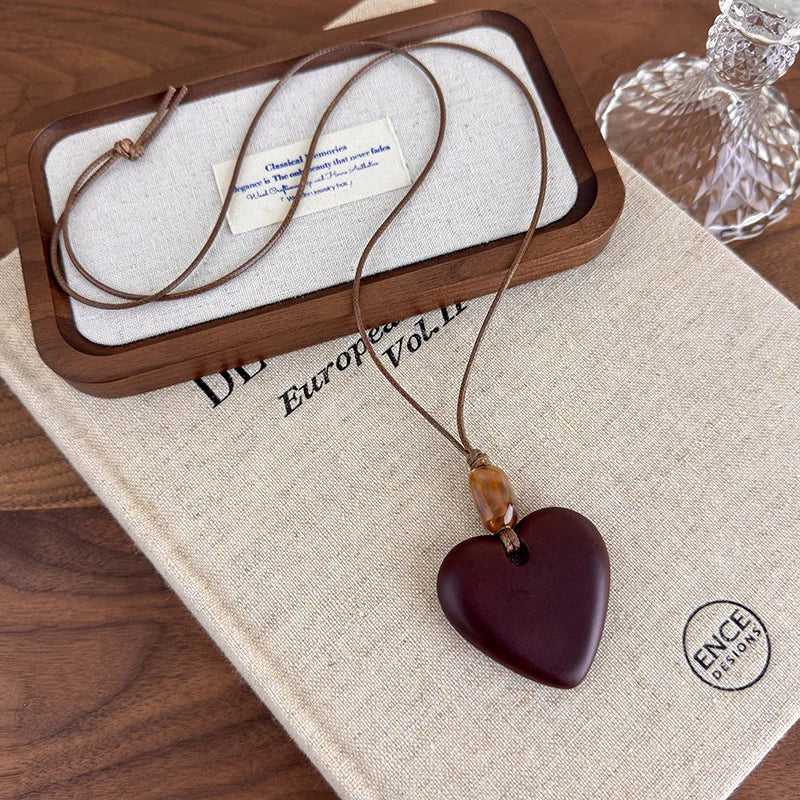 Fashion Women Necklace New Chinese Retro Long Hollow Wooden Pendant Unique Design Elegant Stylish Chain For Ladies